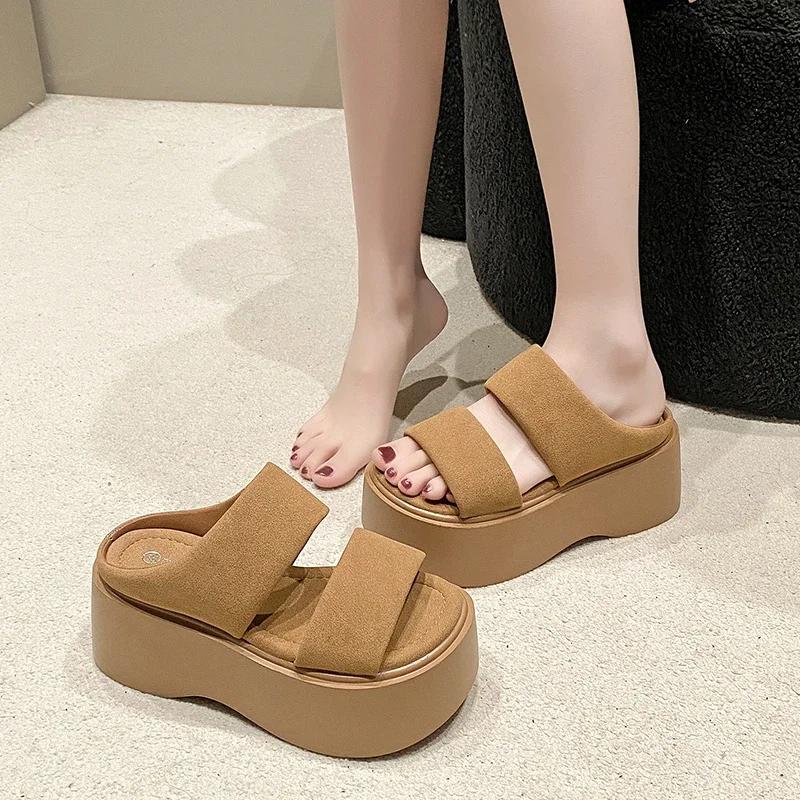 Fashion Sandales à Talons Compensés Astronomiques pour Femme, Tongs de Plage Décontractées en Cuir à Plateforme, 8cm, Été 2025