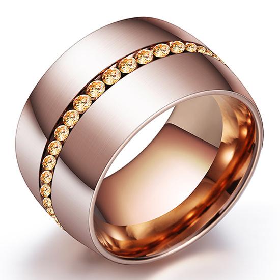 14mm Width Classic Crystal Wedding Ring Stainless steel Jewelry Ring For Women Gift