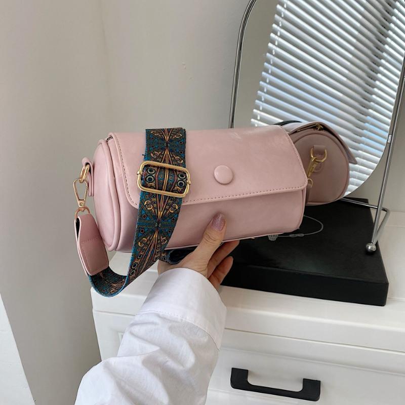 Retro Small Handbag, Women's Bag, Niche, Versatile, Wide Strap, Shoulder Bag, Crossbody Bag, Popular Cylindrical Bag