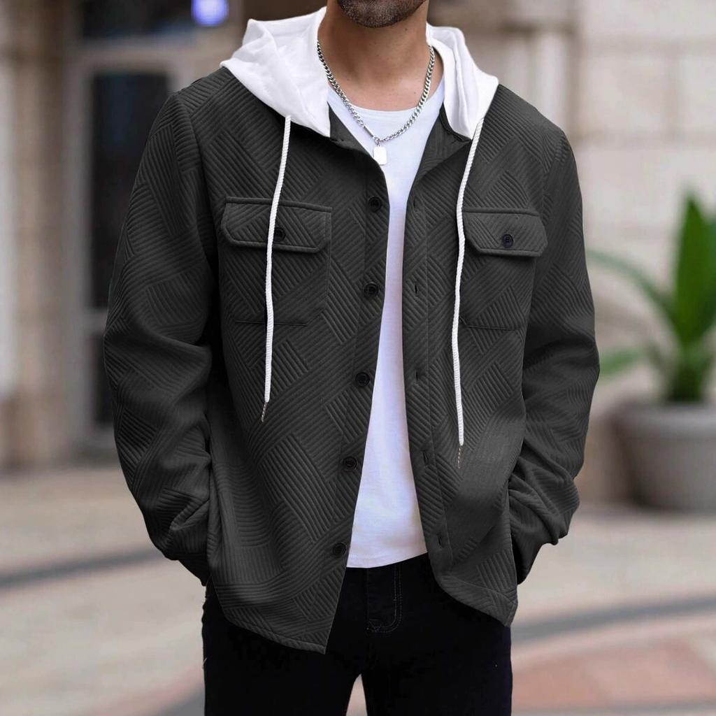 Men's Single Breasted Hooded Outerwear Autumn Long Sleeve Jacket Fashion Pocket Loose Cardigan Coat