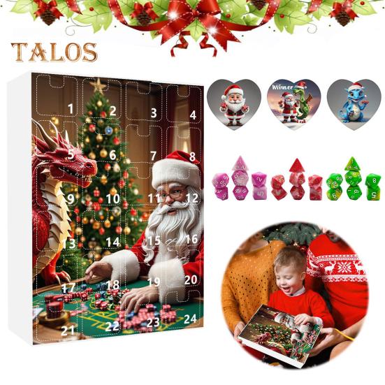 DND Dice Advent Calendar 2024 Acrylic Colorful Polyhedral Dice Set for Gamers Role Players 24 Days Christmas Countdown Calendar