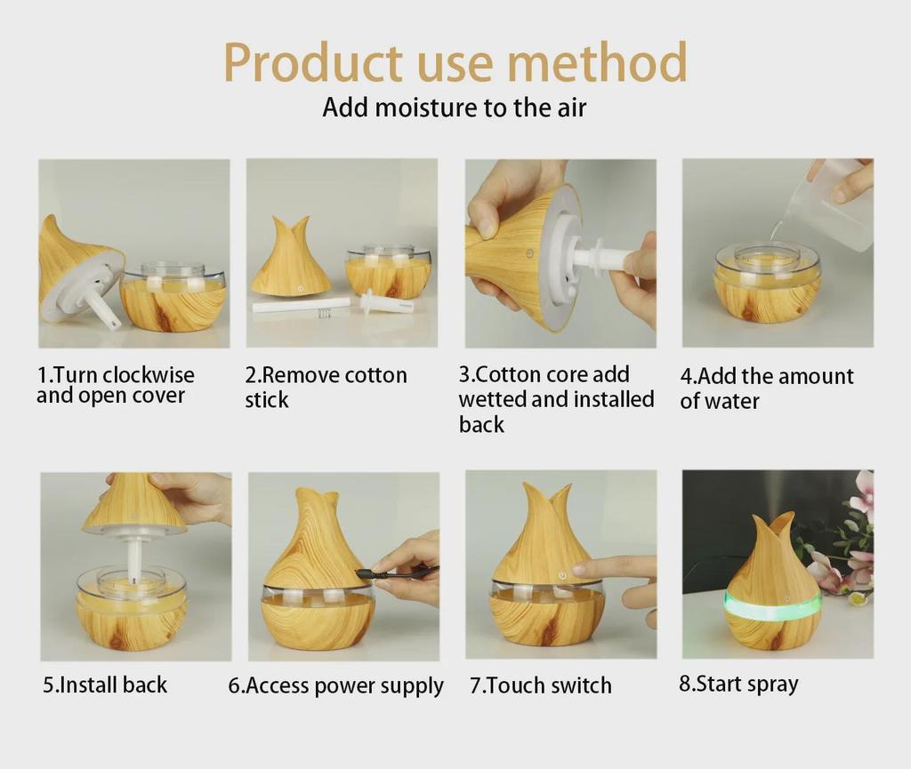 USB Dual Leaf Essential Oil Diffuser: Petal Humidifier Aromatherapy Vase - 300ml Mini