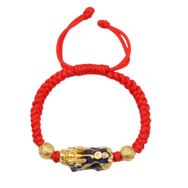 Dragon Knot Sterling Silver Color-Changing Pixiu Bracelet - Men's Woven Rope Pikachu Gift for Boyfriend
