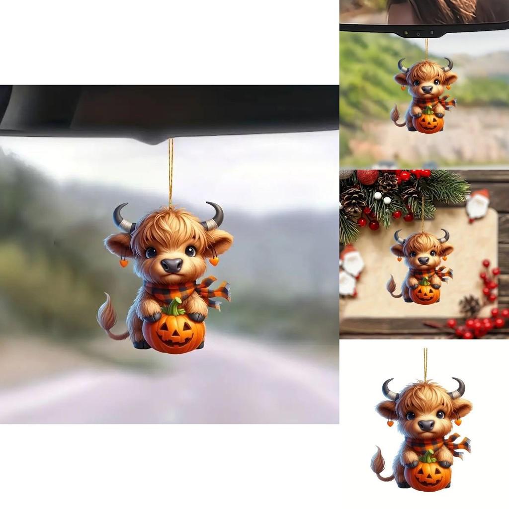 Car Whimsical Halloween Mirror Ornament Vibrant Acrylic Pumpkin Decoration Hanging