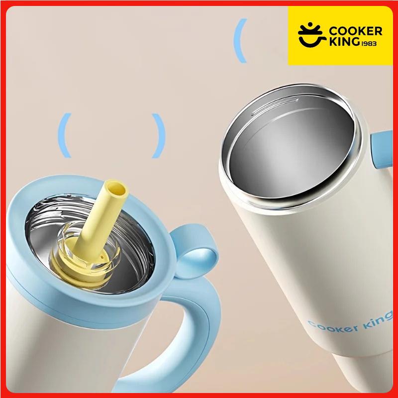 COOKER KING 1050ml Hot Water Bottle Straw Thermos Cup with Handle Stainless Steel Insulated Tumbler Large Capacity Leak-proof