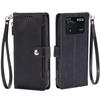 Zipper Pocket Wallet Flip Leather Phone Case for Xiaomi POCO M4 Pro 4G Multi Card Slots Kickstand Cover Wrist Strap