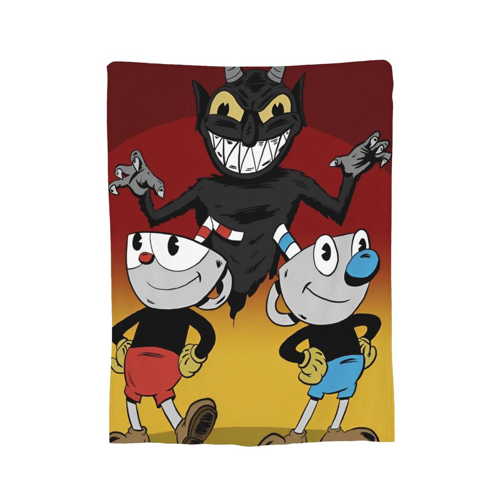 Cartoon Cuphead and Mugman Game Blanket Flannel Decoration   Multifunction Throw Blankets for Bedding Travel Bedspread