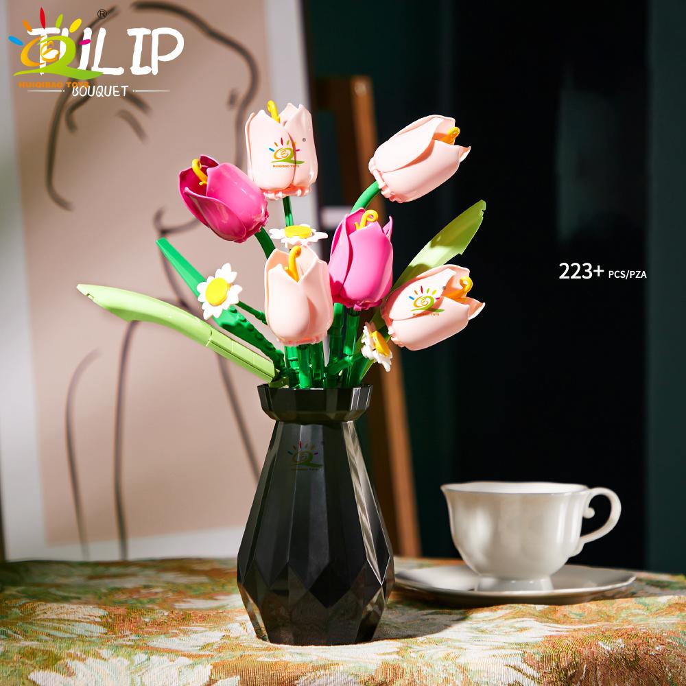 Rose MOC Flower Model Building Blocks 3D Bouquet Bricks Children DIY Toys Home Decor Valentine's Day Gift for Girls