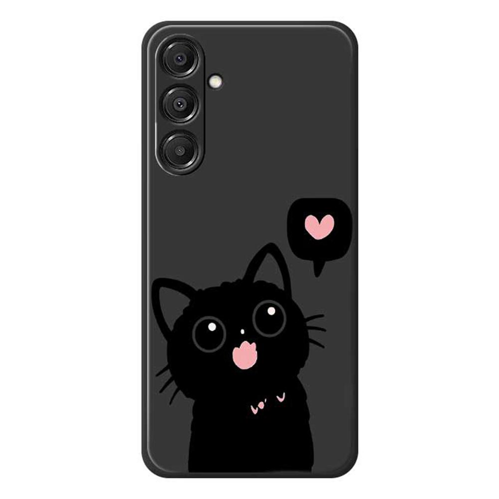 For Samsung Galaxy A16 5G/4G Case Love Black Cat Pattern Printing Straight Edge TPU Phone Back Cover