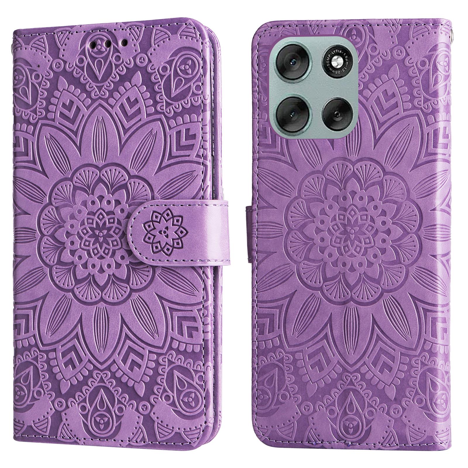 

For Motorola Moto G56 5G Case Sunflower Imprint Leather Wallet Phone Cover Purple