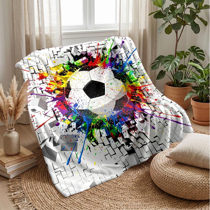 Soccer Ball Breaks Through Pattern Theme blanket Lightweight Warm Flannel Blanket Decorative Throw Blanket for Home Decoration