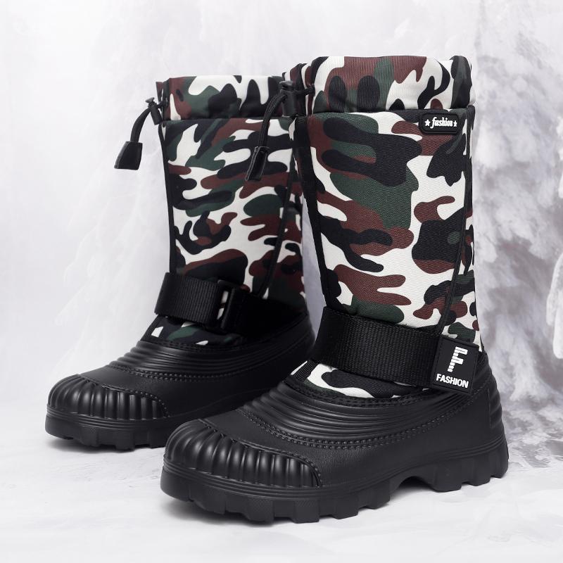 Men's Winter Warm Snow Boots Rubber Hiking Boots Outdoor Knee High Camouflage Duck Boots Waterproof  Plus Size