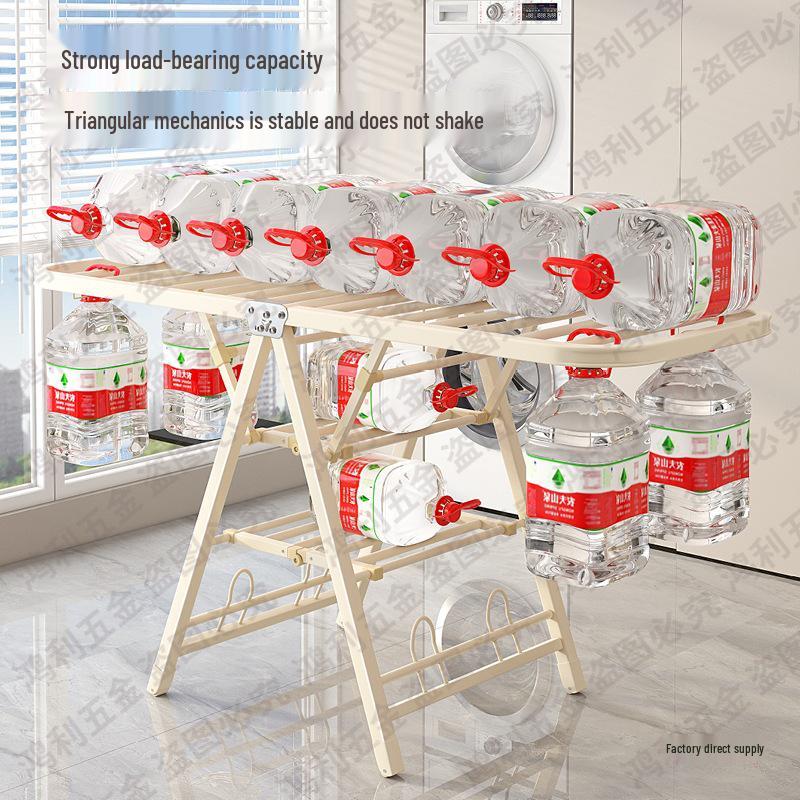 Folding Floor-Standing Clothes Drying Rack for Household, Bedroom, Balcony, Indoor Use - Ideal for Baby Clothes and Quilts.