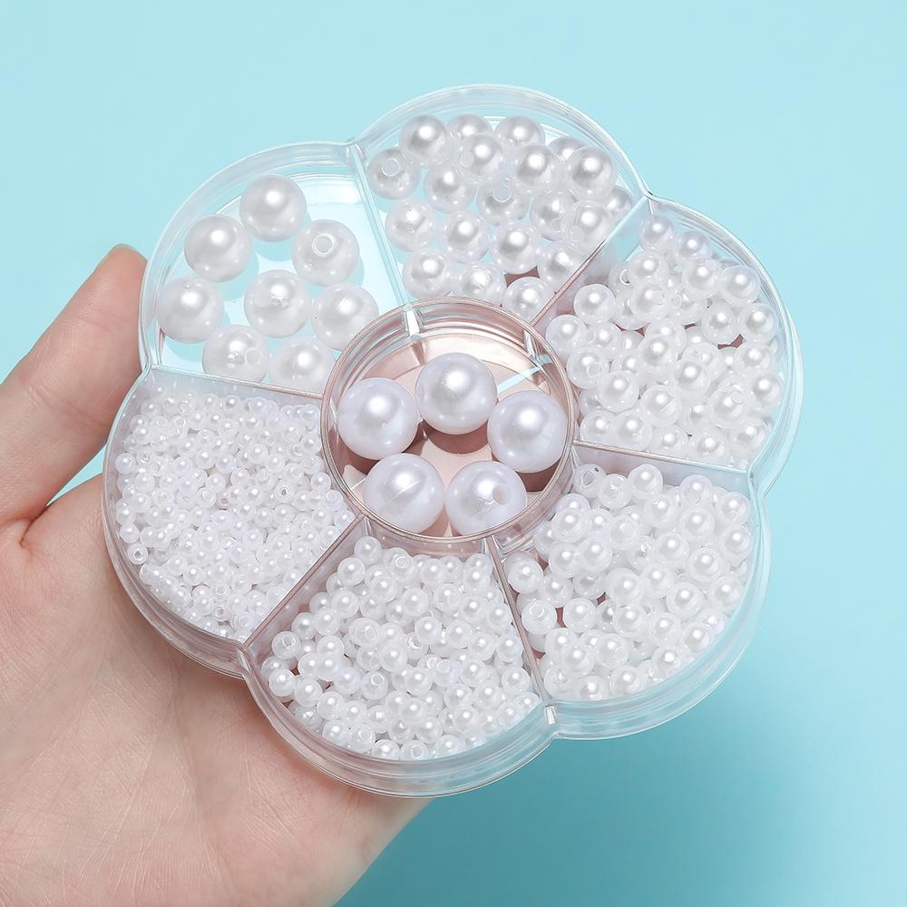 893pcs/Box ABS Imitation Pearl Beads White Round Spacer Bead Kit for Bracelet Necklace Earrings DIY Jewelry Making Accessories