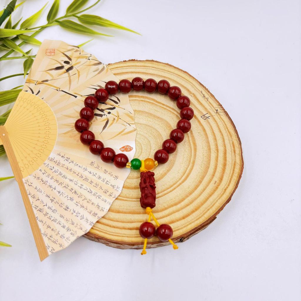 Nova Pulseira de Lótus Cinnabar de Estilo Chinês - Retrô, Versátil, Acessório de Mão da Moda para Transmissões ao Vivo e Pontos Turísticos