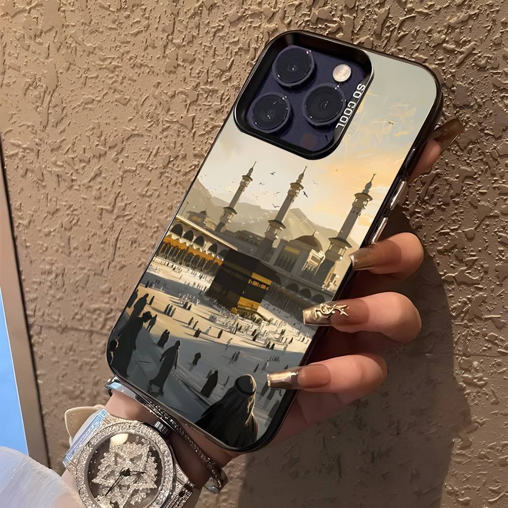 Pilgrims IN Mecca Cover For iPhone 17,16,15,14,13,12,11,Mini,Pro,E,SE4,XS,MAX Black Shockproof Candy Matte Cover