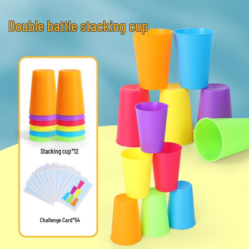 Interactive Colorful Stacking Cups Game for Kids - Two-Player Educational Toy for Kindergarten