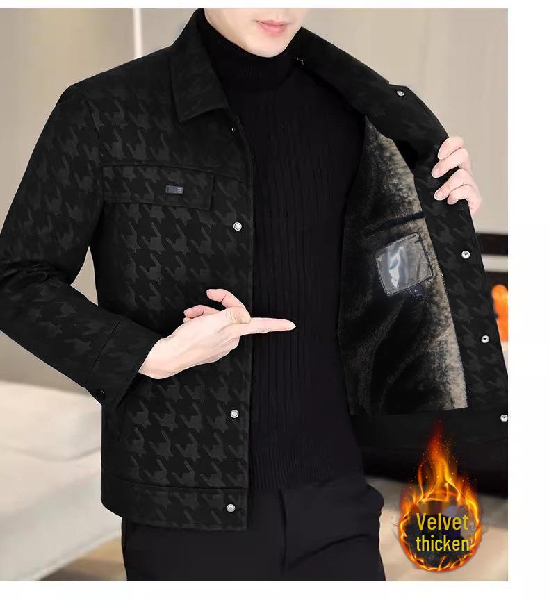 

Мужская модная кожаная куртка с короткими лацканами в ломаную клетку для осени и зимы L