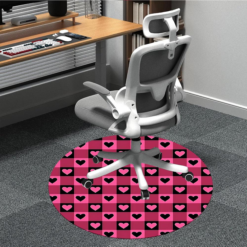 1pc Heart Checkered PatternChair Carpet for Office, Indoor Non-Slip Washable Polyester Fiber Carpet, Mat For Office, Machine Washable