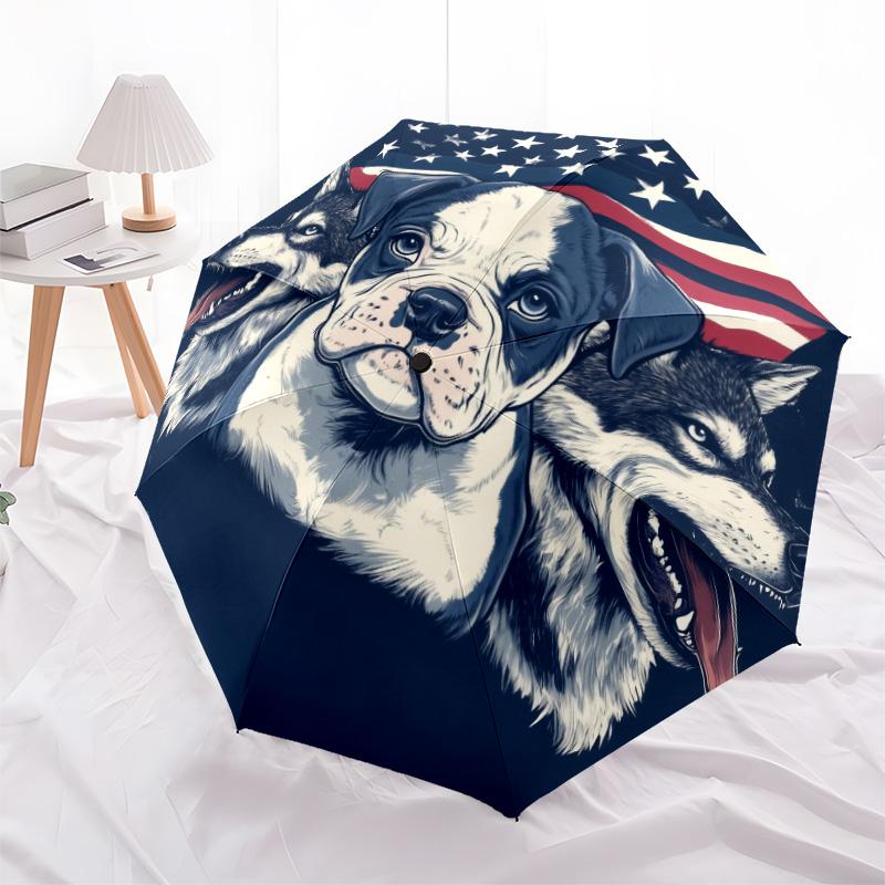 Bulldog pattern, automatic folding umbrella, portable and foldable design, 8 ribs, a Christmas or birthday gift.