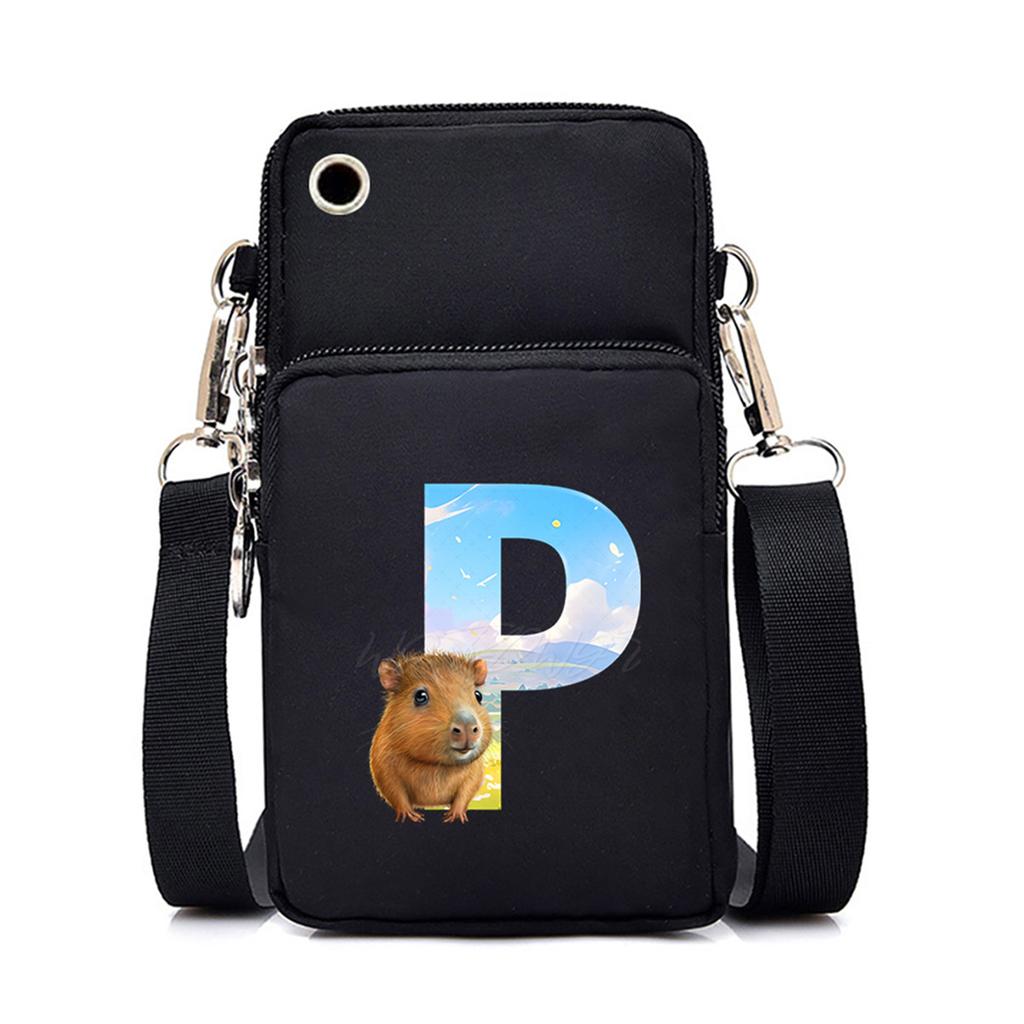 Letter Print Black Messenger Bag Casual Portable Mobile Phone Bag