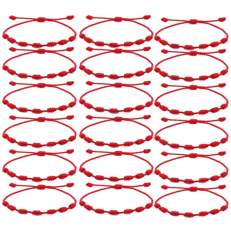 Red String Bracelets for Lucky 7 Knots Adjustable Handmade DIY Rope Bangles for Couple Frirends Amulet Jewelry Accessories