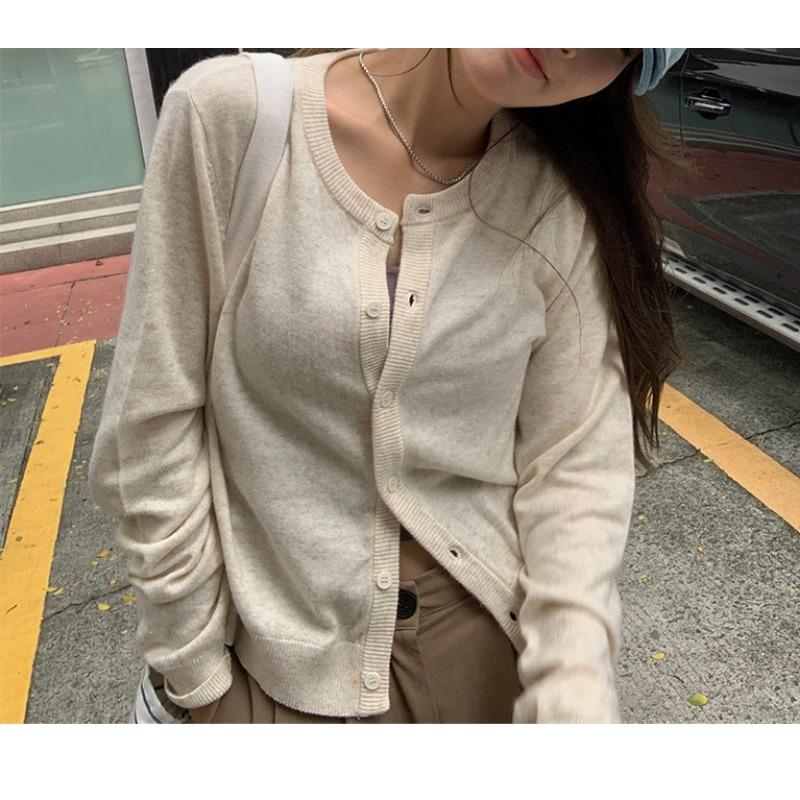 Crew Neck Knitted Cardigan Women's Spring and Autumn Soft and Comfortable Loose Long-sleeved Top New Women's Sweater Jacket