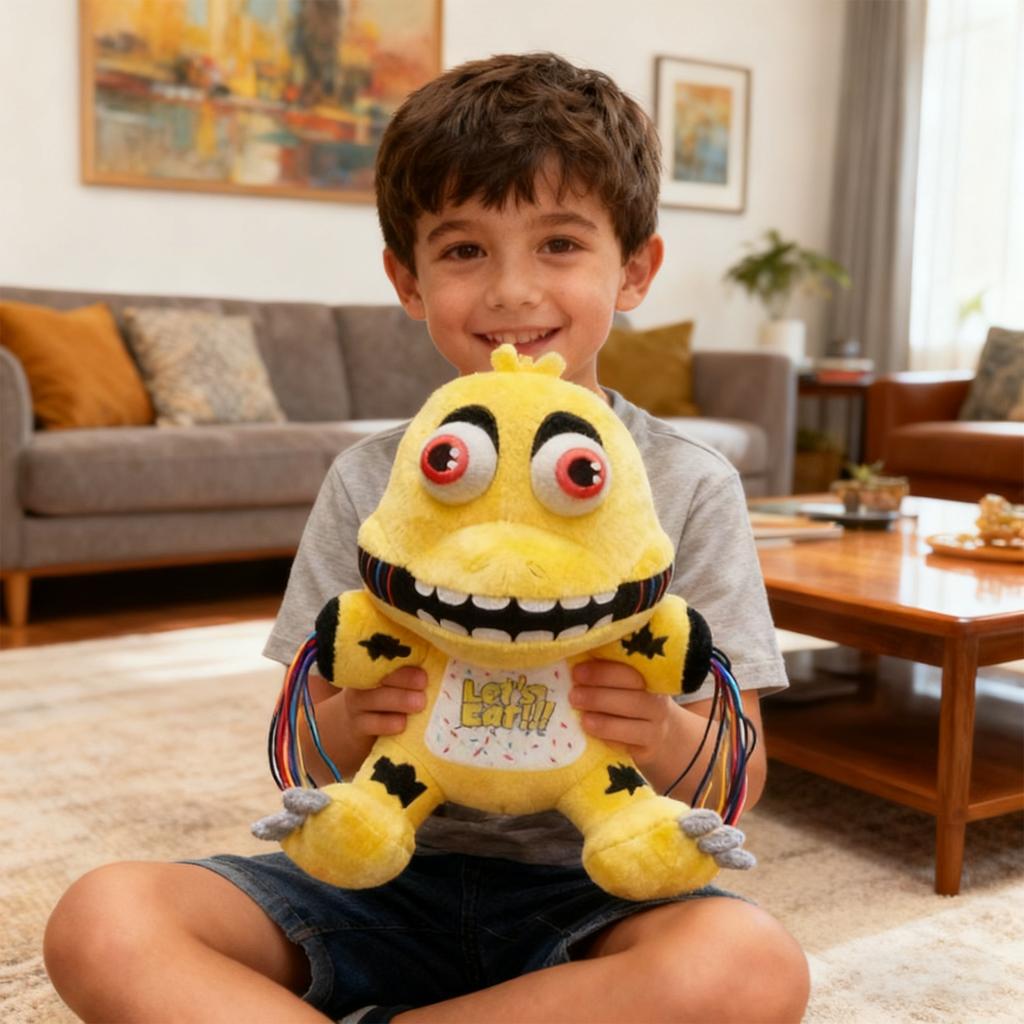 Anime Game DuckPlush: CrackedHead Cutiewith 'Let's Eat!!' Bib  Soft, Collectible,  Spookily Adorable!