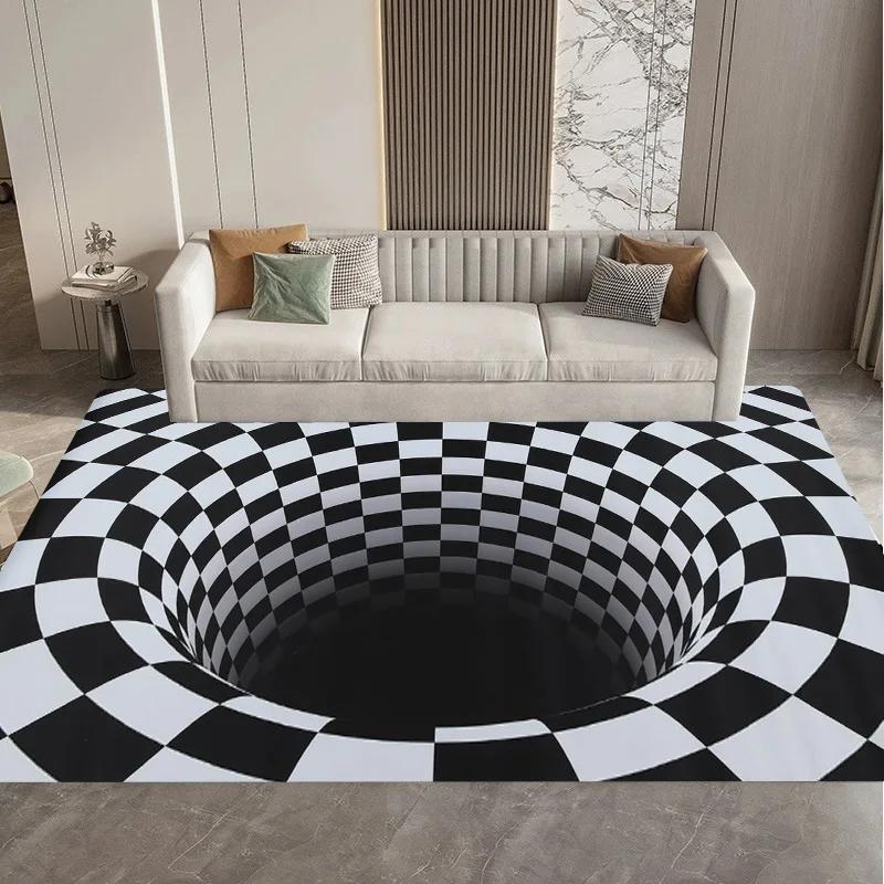 Visual 3D Black and White Grid Illusion Vortex Trap Mat Rug for Bedroom Sofa Living Room Decoration carpet