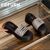 Slope heel rhinestone thick-soled one-word slippers summer new outer wear with skirt open-toed cool slippers