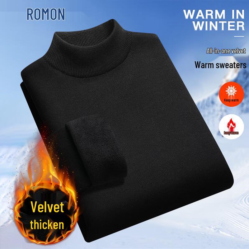 

ROMON Men s Winter Fleece-lined Turtleneck Sweater XL