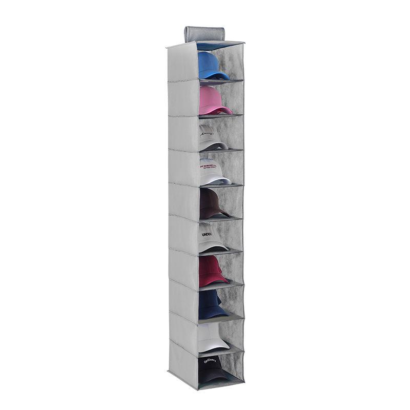 

Ten-Layer Non-Woven Hat & Shoe Hanging Organizer with Lid Hat Storage Hanging Bag