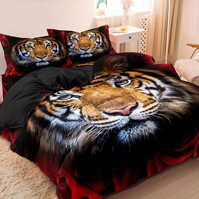 3-teiliges Bettbezug-Set, Bettwäscheset mit Tiger-Print, weicher, bequemer Bettbezug, für Schlafzimmer, Gästezimmer