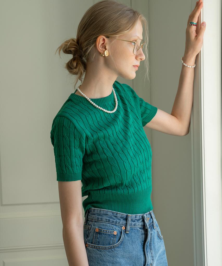 Siyajyu Sikn2029 Cotton Crop Cable Knit_Green