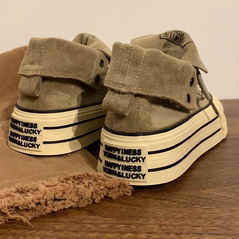 Maillard high-top board shoes for women wear autumn new niche versatile big-headed muffin retro canvas shoes