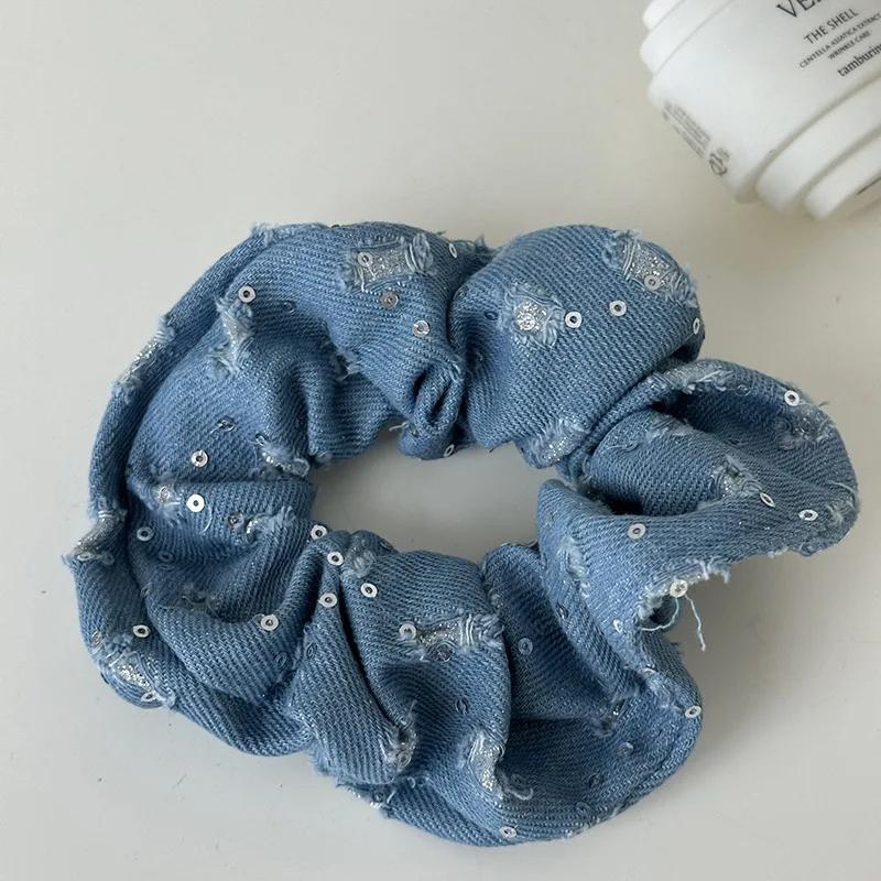 Denim Scrunchies Collections Large Size Hair Tie Simple Elastic Hair Band Women Hair Accessories Daily Headwear