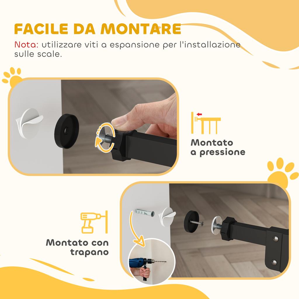 Dog Gate with 2 Extensions, Adjustable Width Up To 100 Cm and Automatic Closure, Black