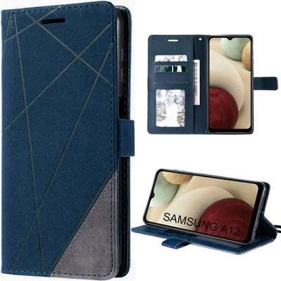 Schutzhülle für Samsung Galaxy A12 - BOOLING - Lederoptik - Kratzfest - Stoßfest - Marineblau