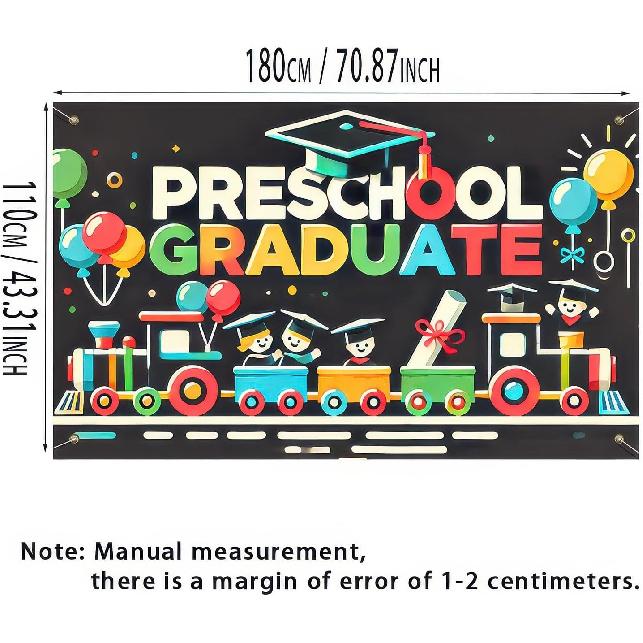 Preschool Graduation Banner Outdoor Backdrop Graduation Decorations 71x43 Inches 2025 Congrats Grad Banner with Balloons Train Ideal for Preschool