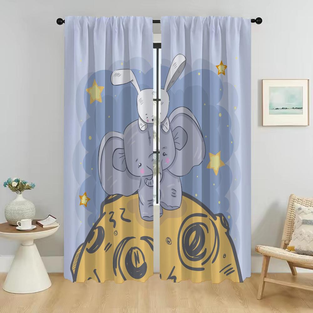 Verdunkelungsvorhänge für Wohnzimmer Elefanten-Cartoon Heim-Innenvorhänge 2 Stück Tüll für Schlafzimmer Halloween-Dekoration Jalousien