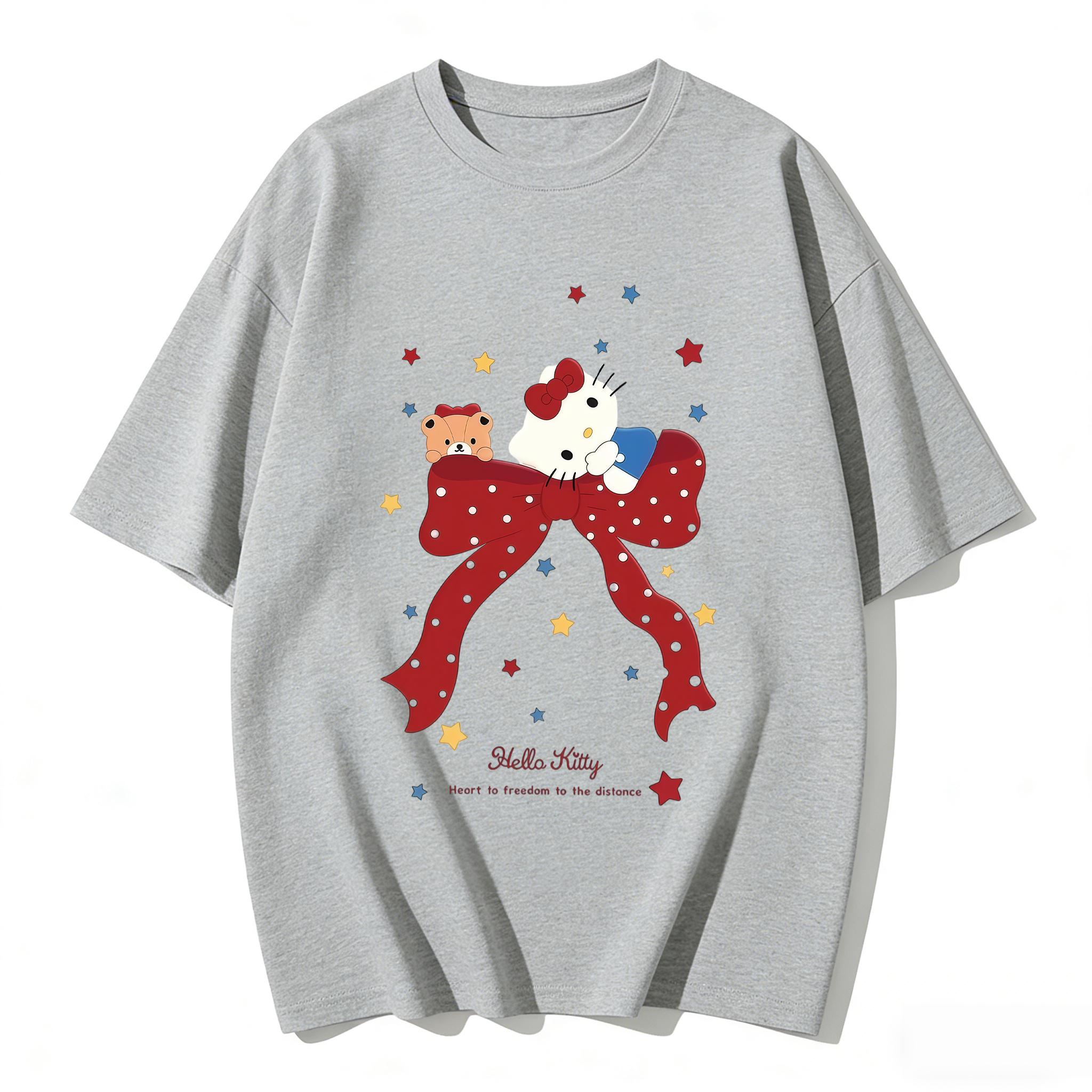 

2026 Summer Hello Kitty Cartoon Printed Short Sleeve Pure Cotton Tshirt Womens Tees Parentchild Outfit Classic Fashion Tops S