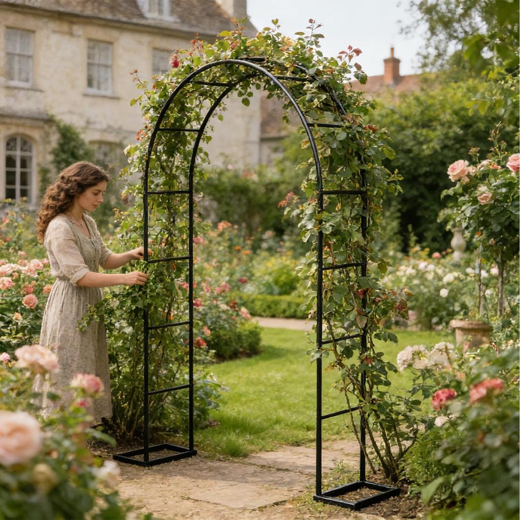 Gartenbogen Spalier Eisen Pflanzenständer Hintergrund Außenpflanzen Bogen Spalier für Hof Rasen Hinterhof Hochzeit Verlobungsfeier