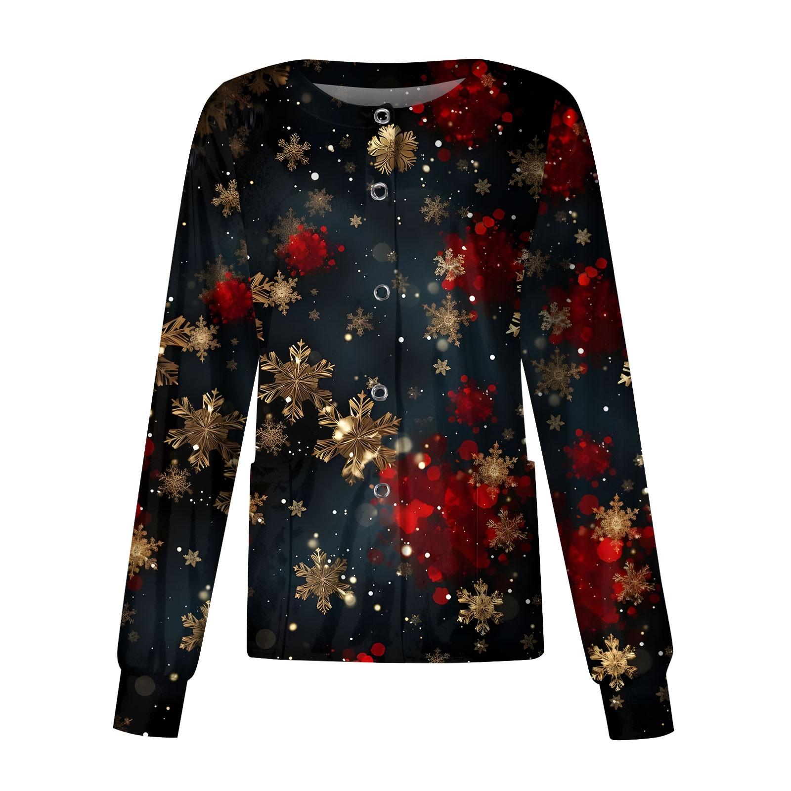 

Women s Casual Fashion Long Sleeve Standing Lapel Single Breasted Christmas Printed Protective Workwear Jacket Top XL Темно-синій