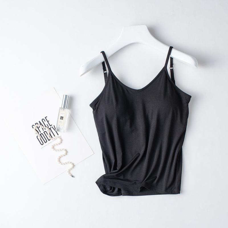 Women's Modal Camisole Tank Top with Built-in Padded Bra,Wireless Seamless Bra-T,Backless Slim Basic Undergarment Sleeveless Layering Vest