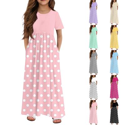 Langes Sommerkleid für Mädchen – Kurzarm-Maxikleid mit Tasche für 4–14 Jahre