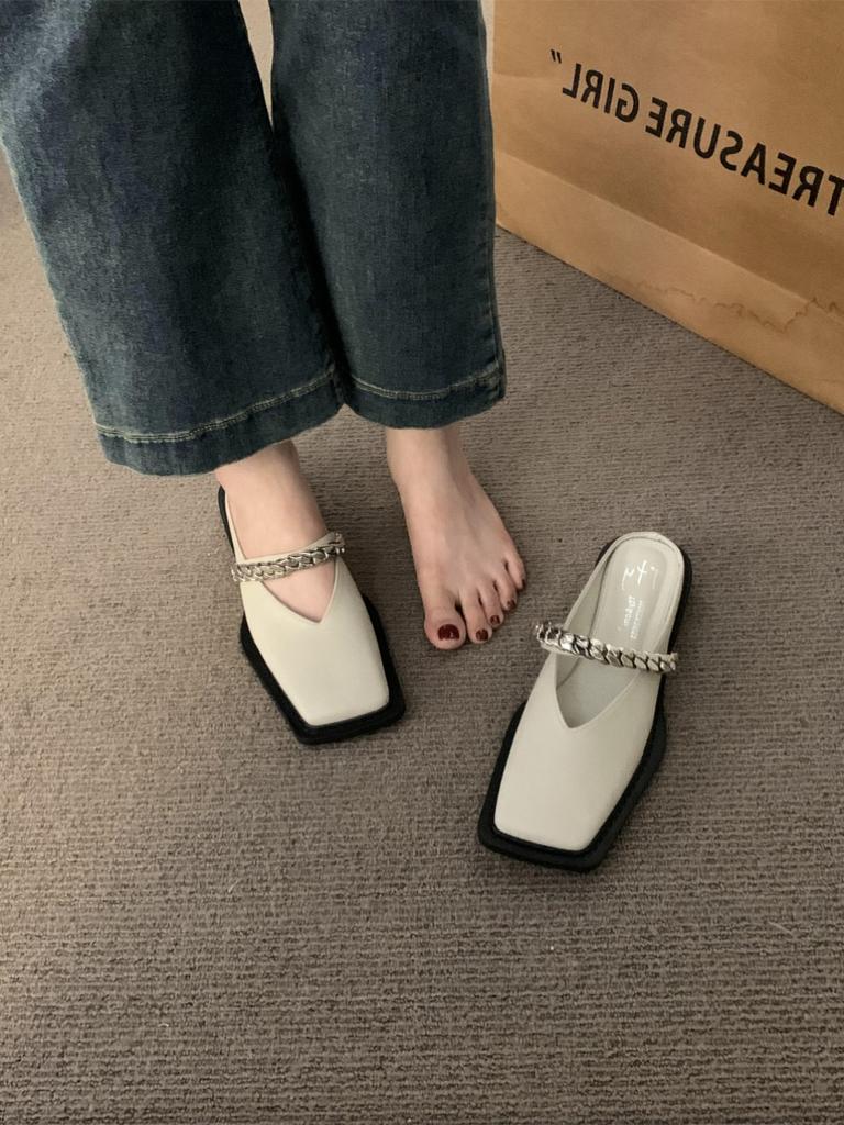 Fashion Bailamos 2024 Summer Design Women Slipper Fashion Slip On Women's Shoes Flats Heel Casual Outdoor Ladies Cover Toe Sandal Shoes