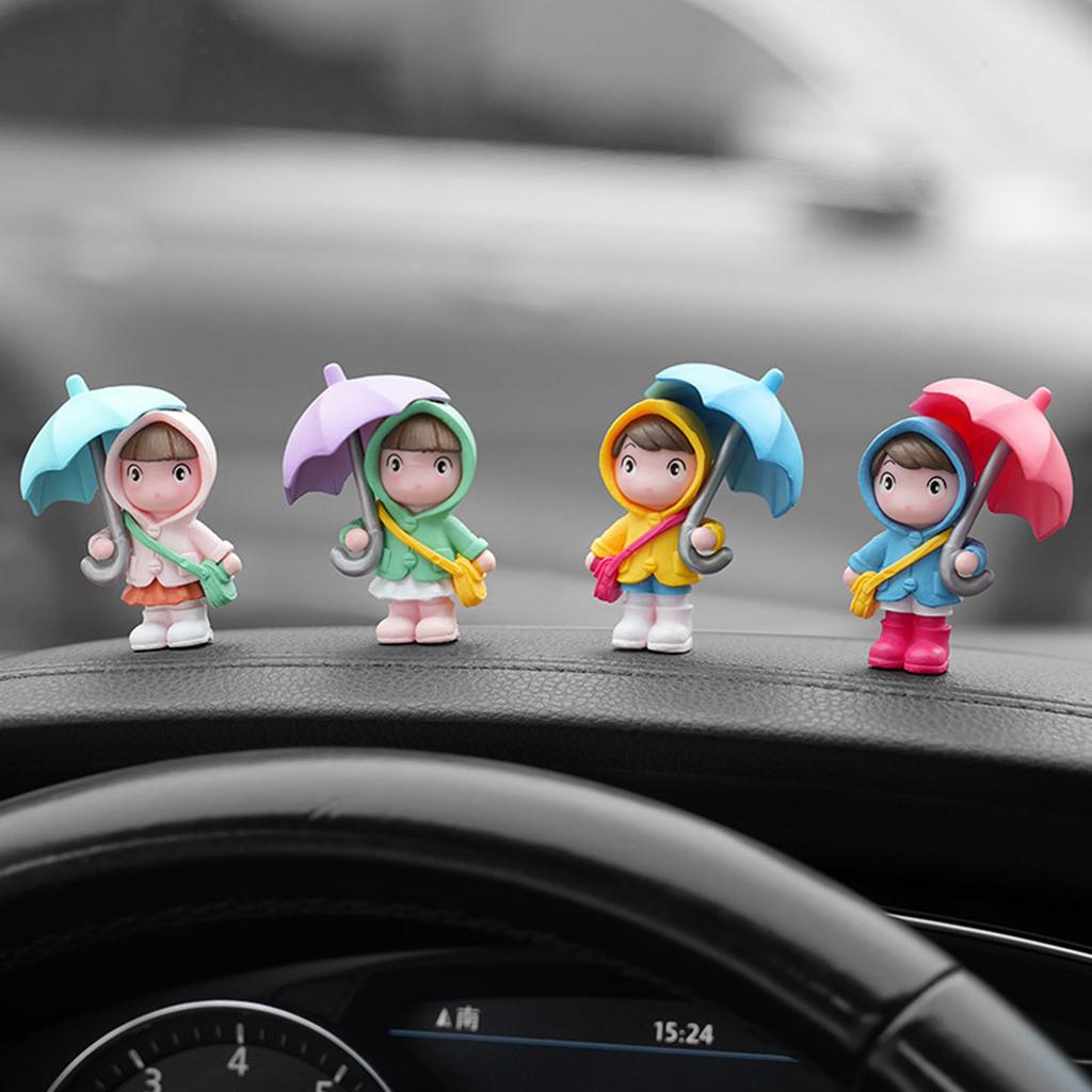 Set of 4 Cartoon Umbrella Girl Car Dashboard Decor Resin Sculpture Ornament For Auto Interior Decoration And Gift Giving