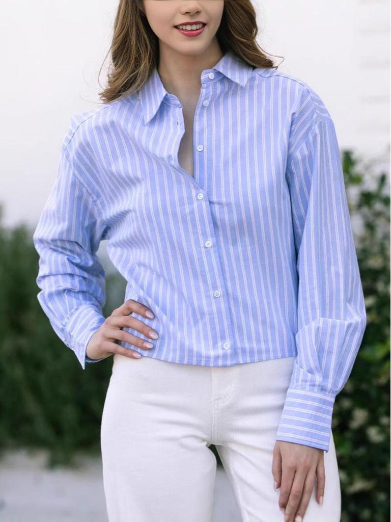 2024 New Arrival European & American Women's Striped Long Sleeve Versatile Fashion Shirt