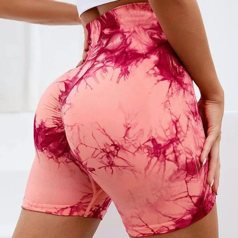 Tie Dyed Seamless Fitness Pants WOMEN'S High Waist and Hip Lifting Sports Tight Shorts Running Sexy Peach Fitness Yoga Shorts