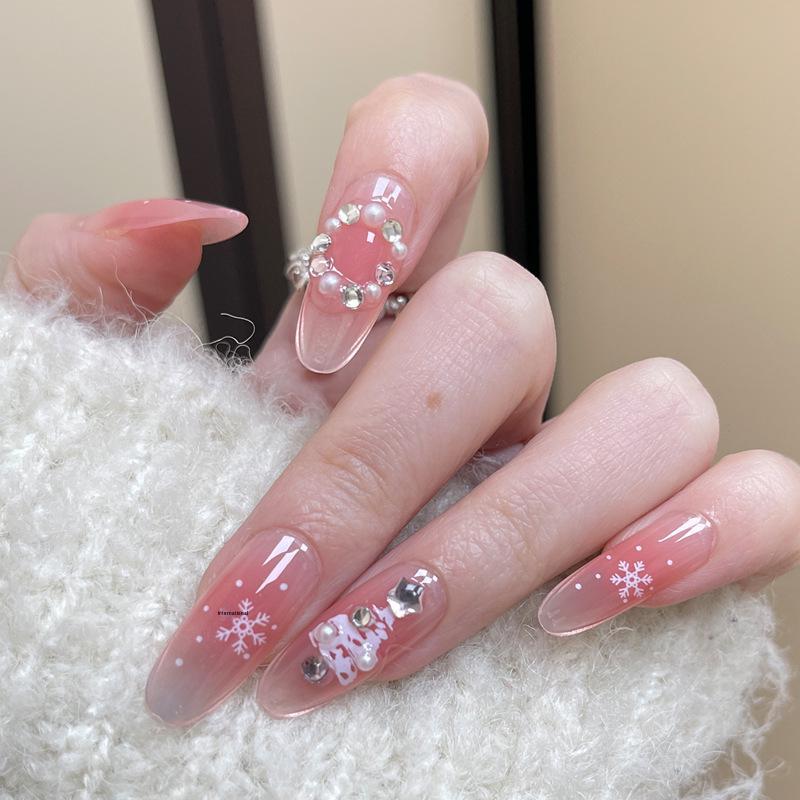 

Трендовые накладные ногти с камнями «кошачий глаз» и съемным румянцем Handmade Nails M #10 pieces/bag